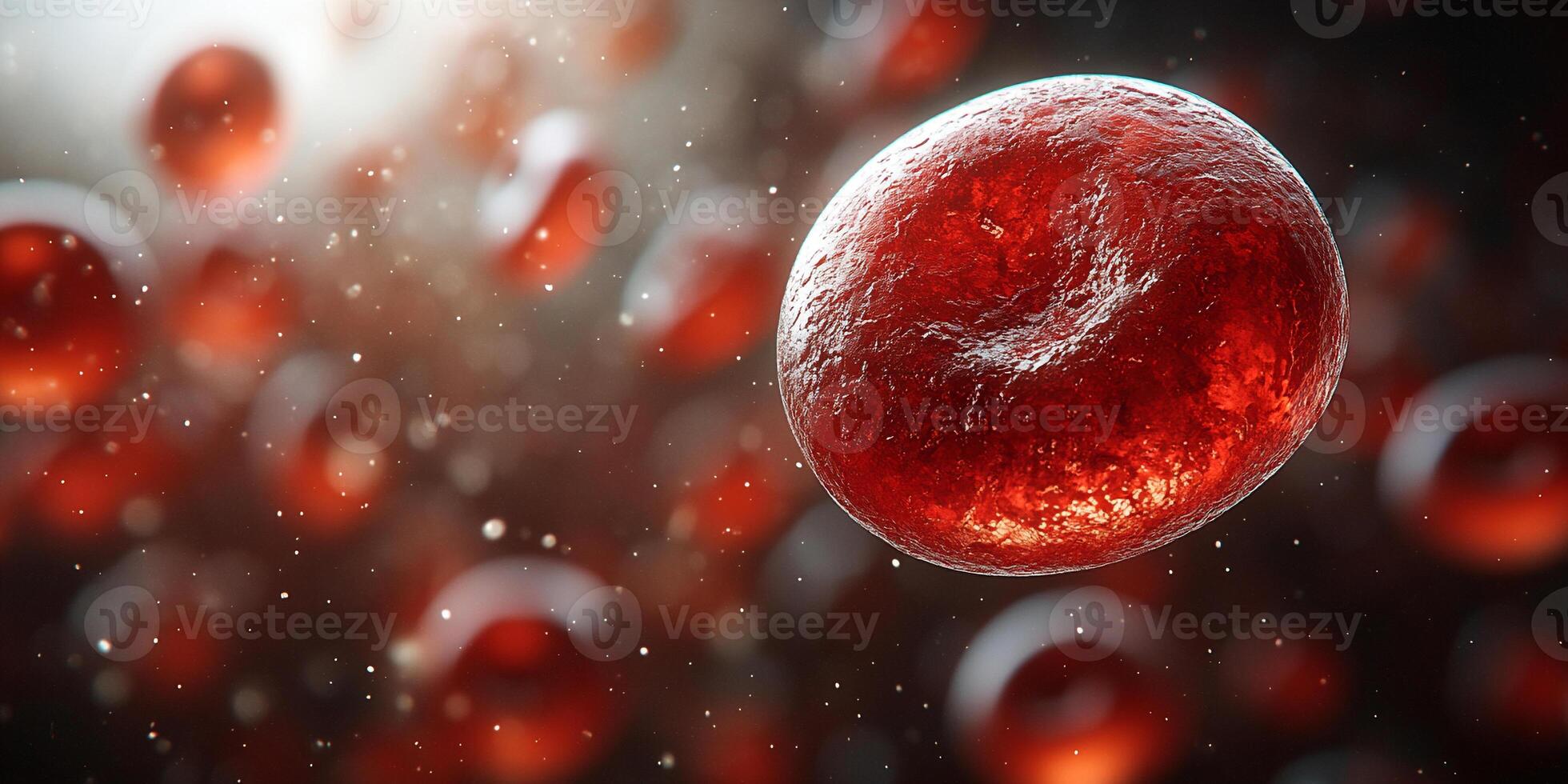 Red blood cell floating in a soft, blurred background. The vibrant, red cell stands out sharply with its smooth photo