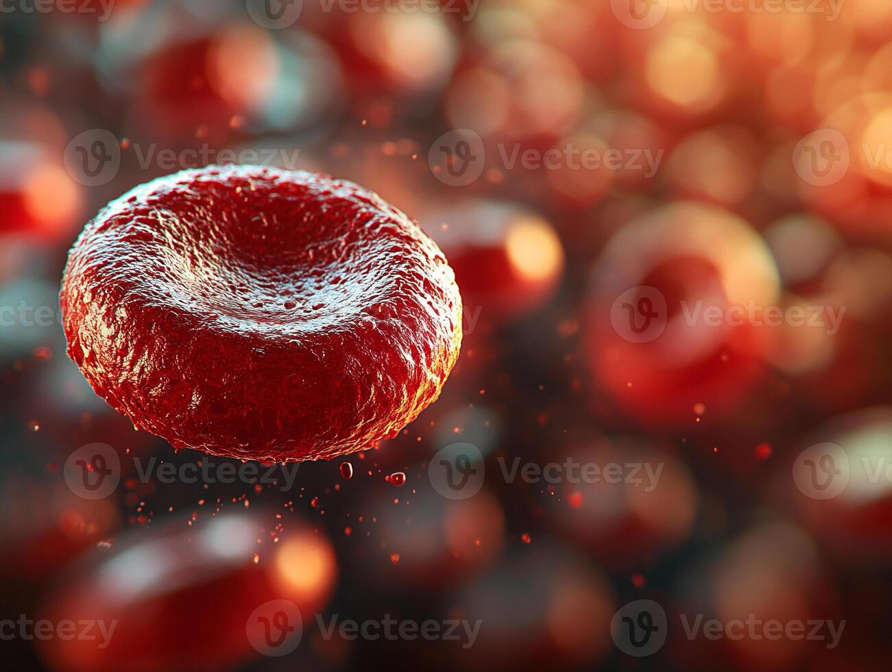 Red blood cell floating in a soft, blurred background. The vibrant, red cell stands out sharply with its smooth photo