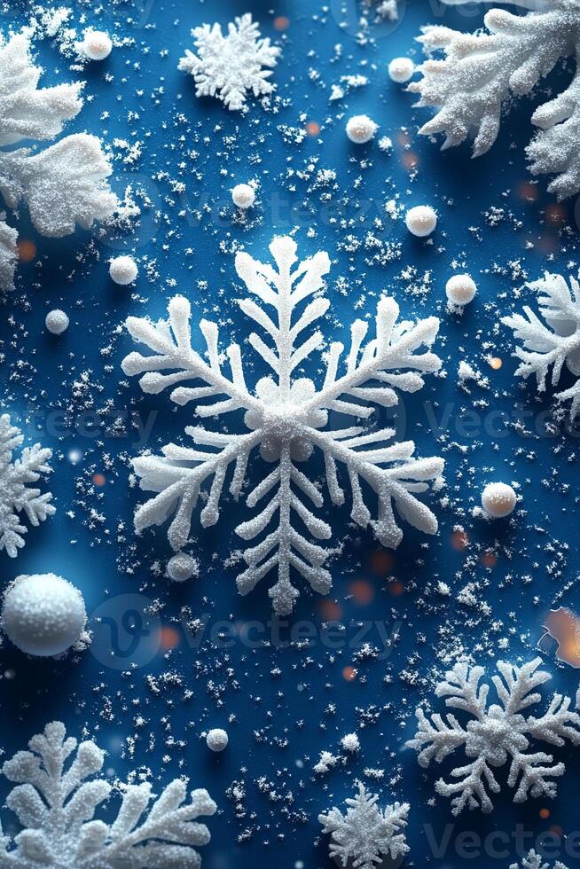 A simple winter background with snowflakes and soft tones. Includes ample copy space for text photo