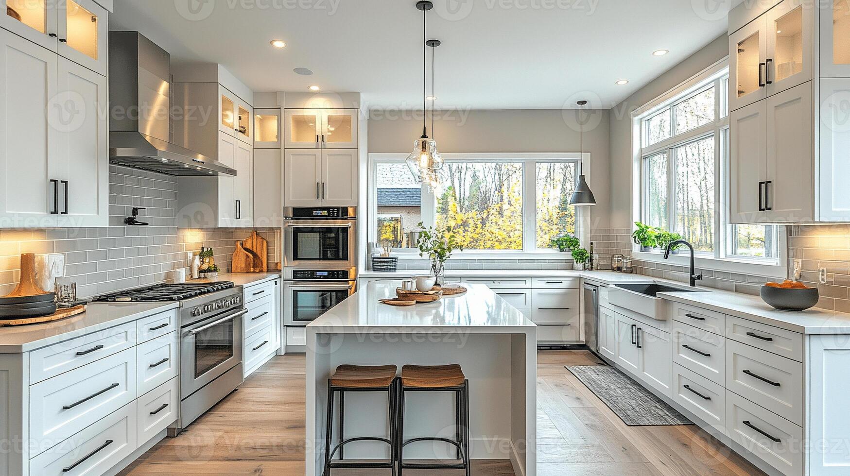 Minimalist kitchen featuring clean white cabinetry, sleek countertops, and modern appliances. photo