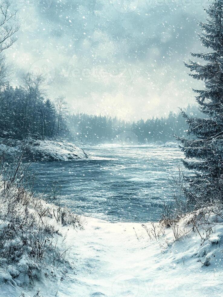 Winter-themed background with soft, snowy textures and a blank copy space for text photo