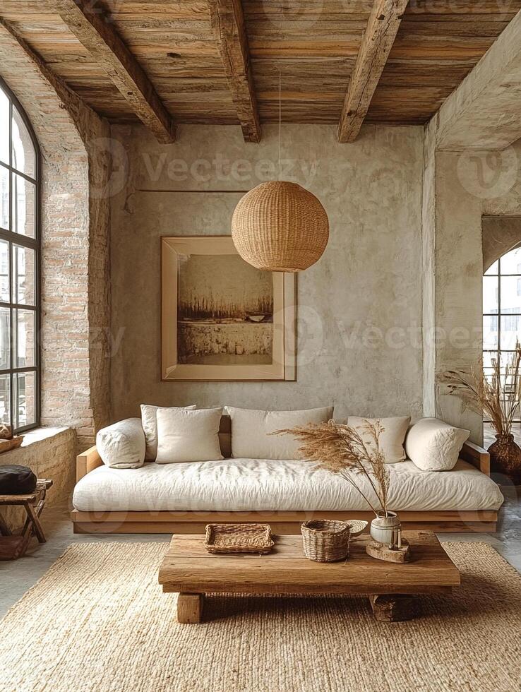 Minimalist living room featuring clean lines, neutral tones, and simple decor. photo
