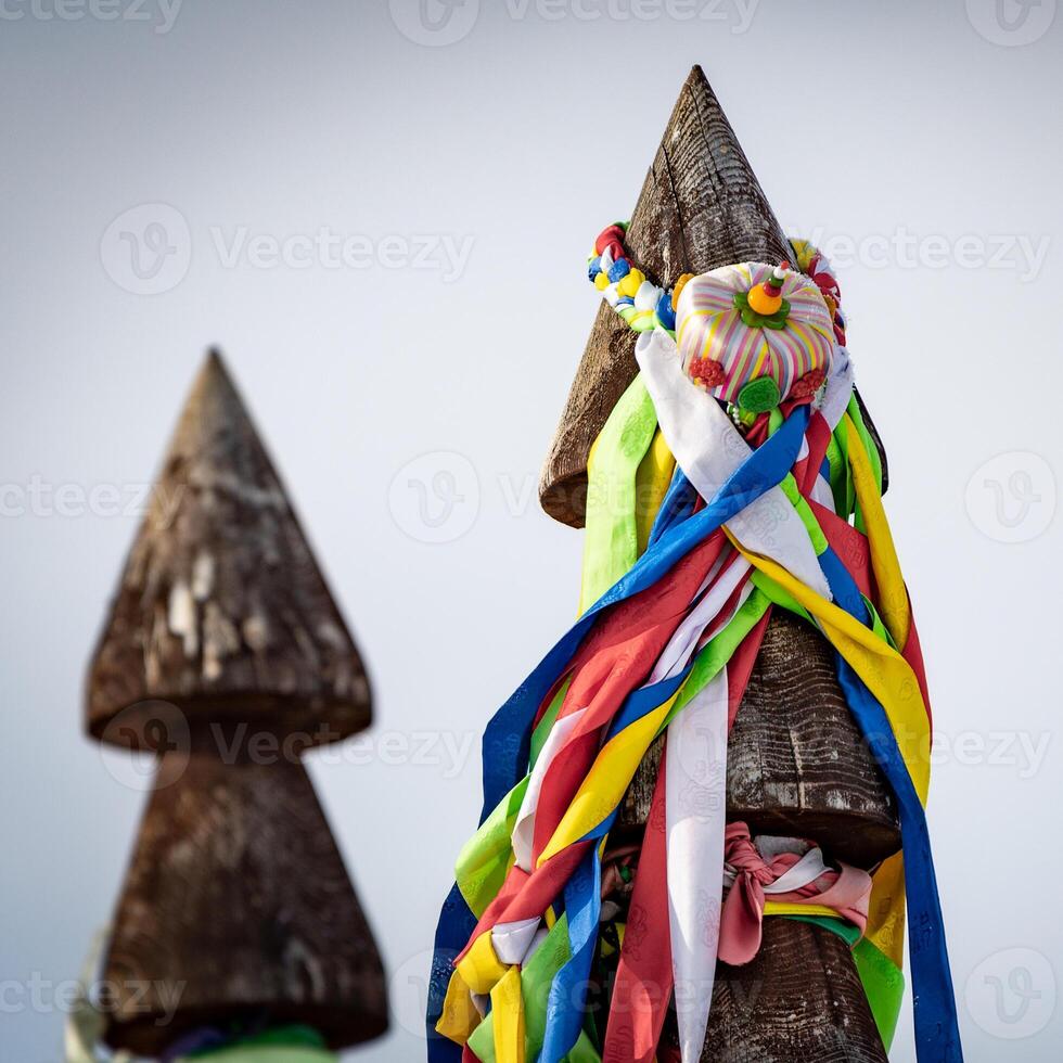The Buddhist pray on sacred pillars photo