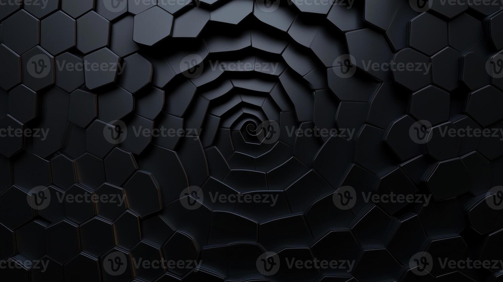 A black tunnel made of hexagonal tiles, creating a sense of depth and abstraction, ideal for futuristic or technological backgrounds. photo