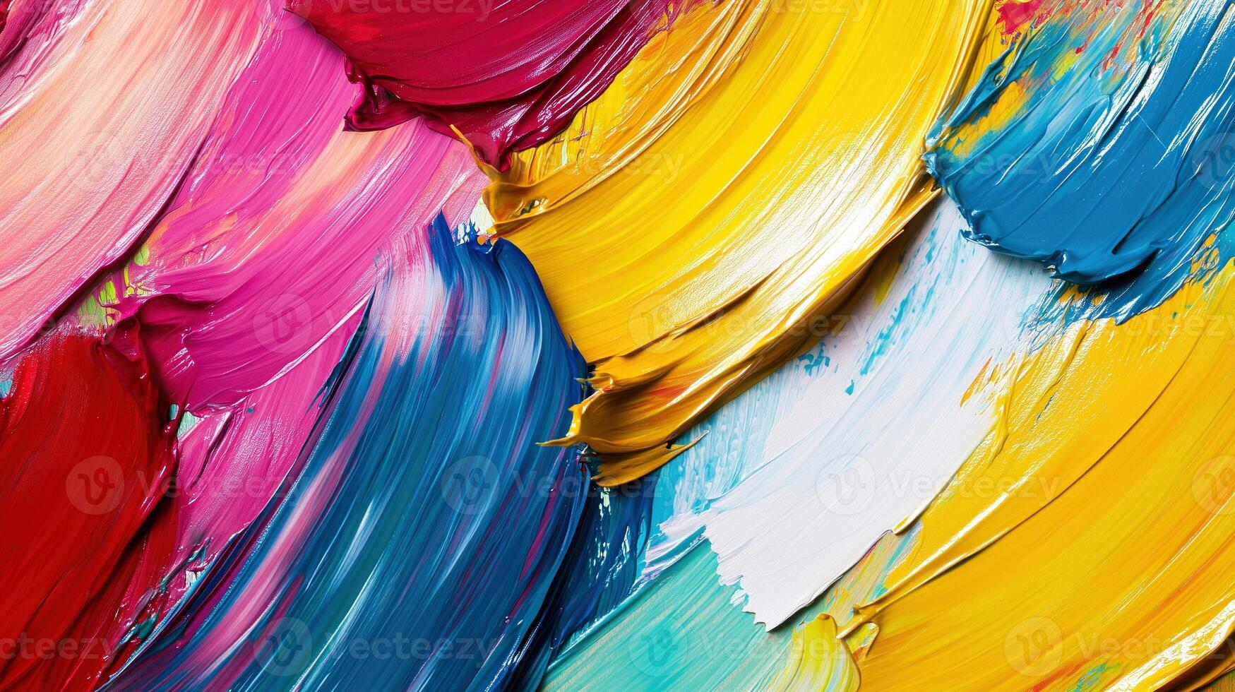 Close-up of vibrant, textured strokes of multicolored paint creating an abstract and visually stimulating pattern. Multicolored back photo