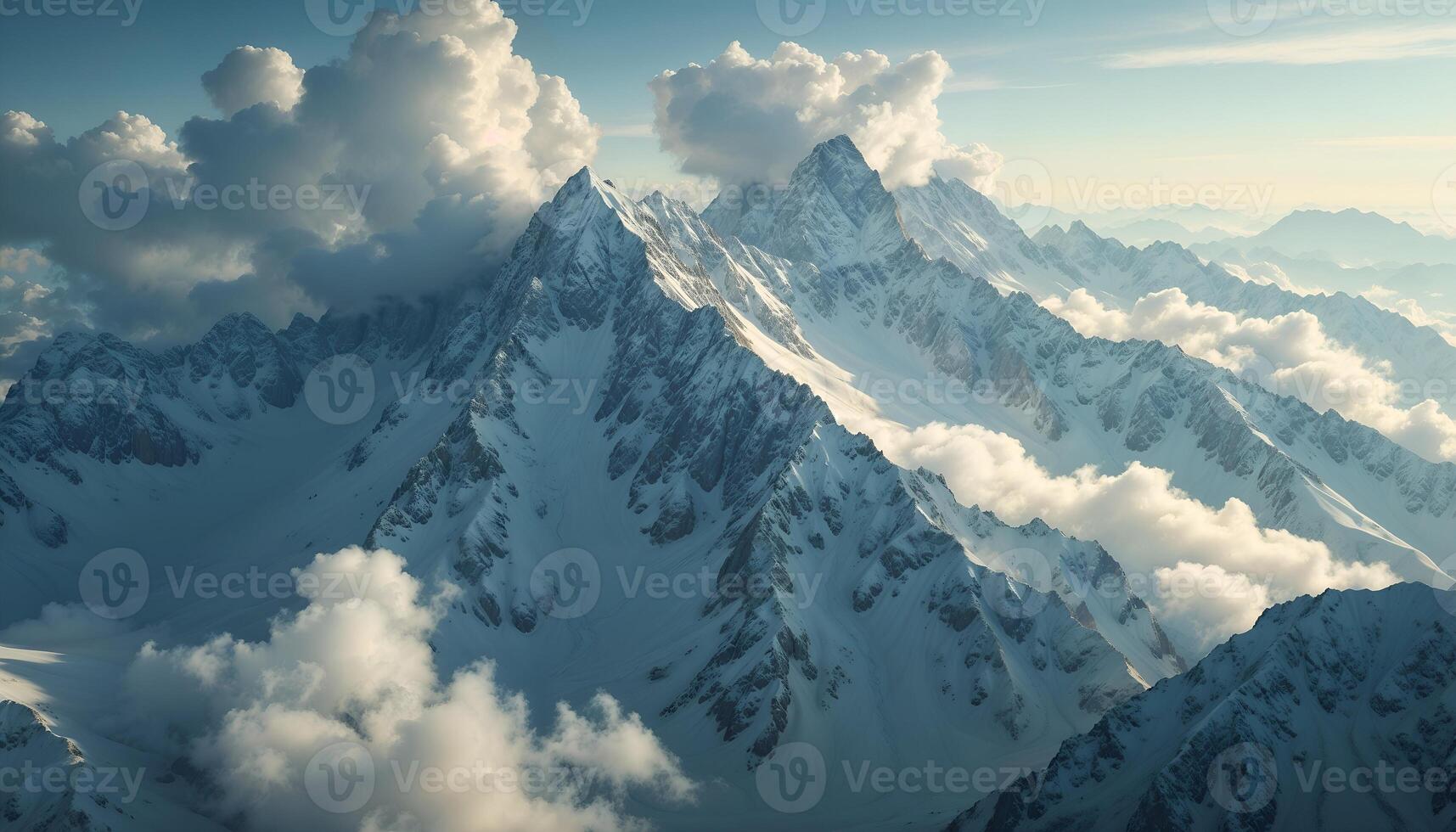 Aerial View of Majestic Mountain Range Shrouded in Clouds photo