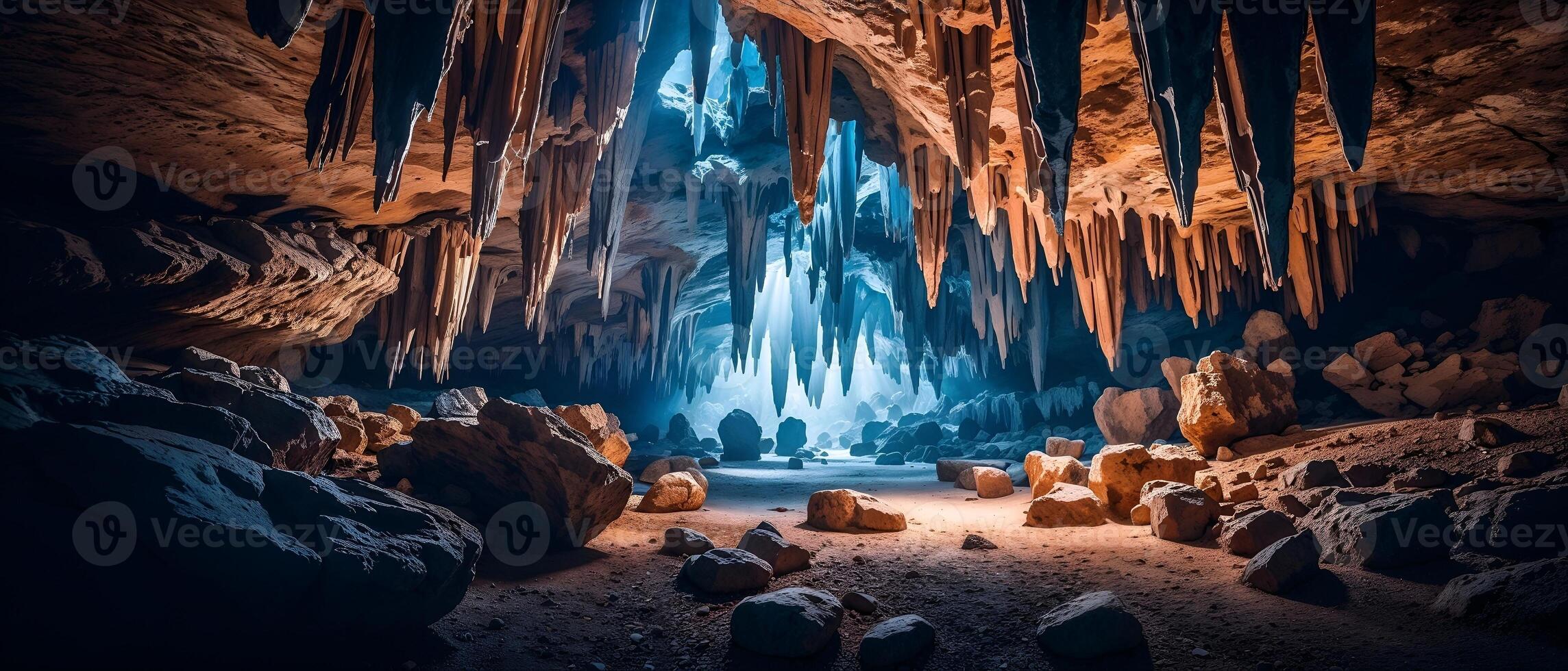 Stalactites and Stalagmites in Ethereal Subterranean Wonderland photo