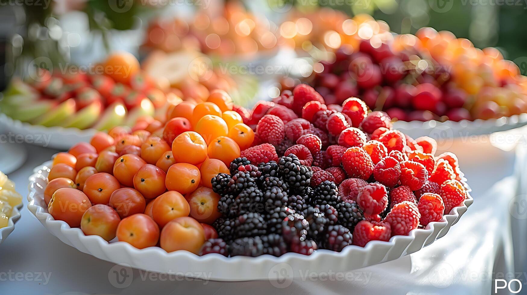 A buffet table with fruit and berries photo