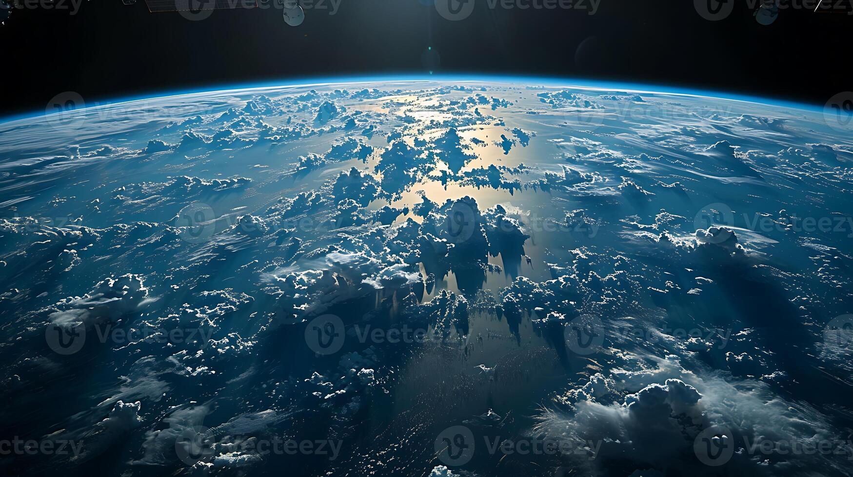 The earth from space with clouds and sun photo