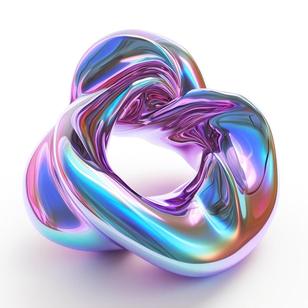 abstract 3D metallic spiral futuristic cyberpunk hyper realism detailed isolated colorful metallic reflective holographic flow iridescence isolated on white background. photo