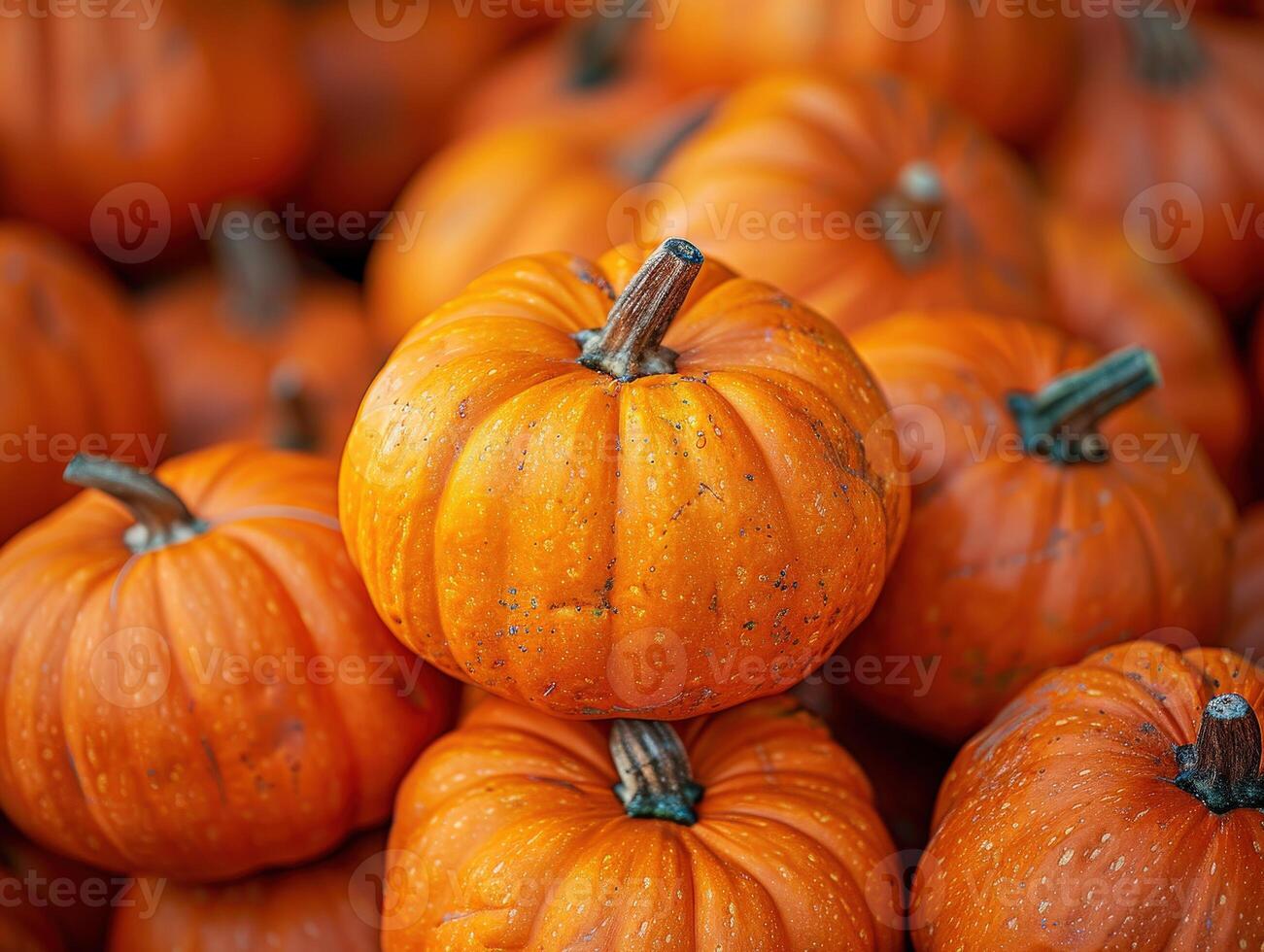 Large pile orange pumpkins stacked together, background blurred to highlight detailed textures photo