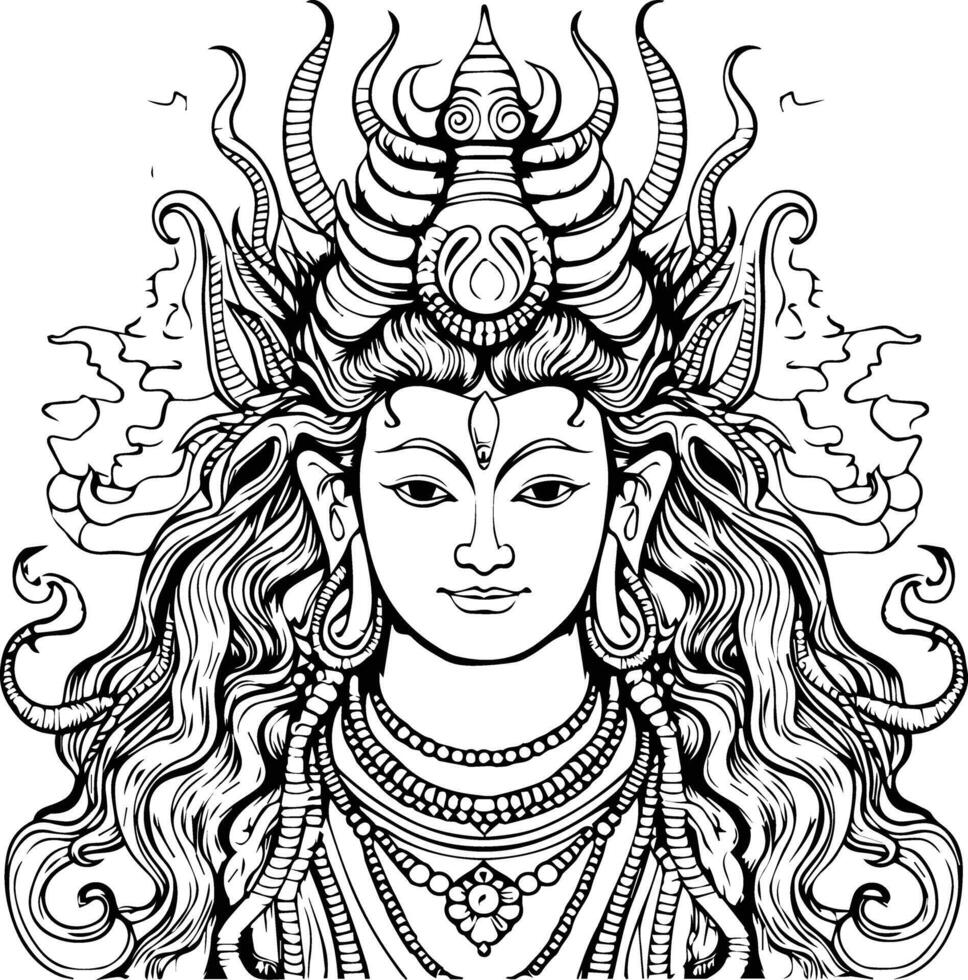 Hindu Lord Shiva Black And White Coloring Page vector