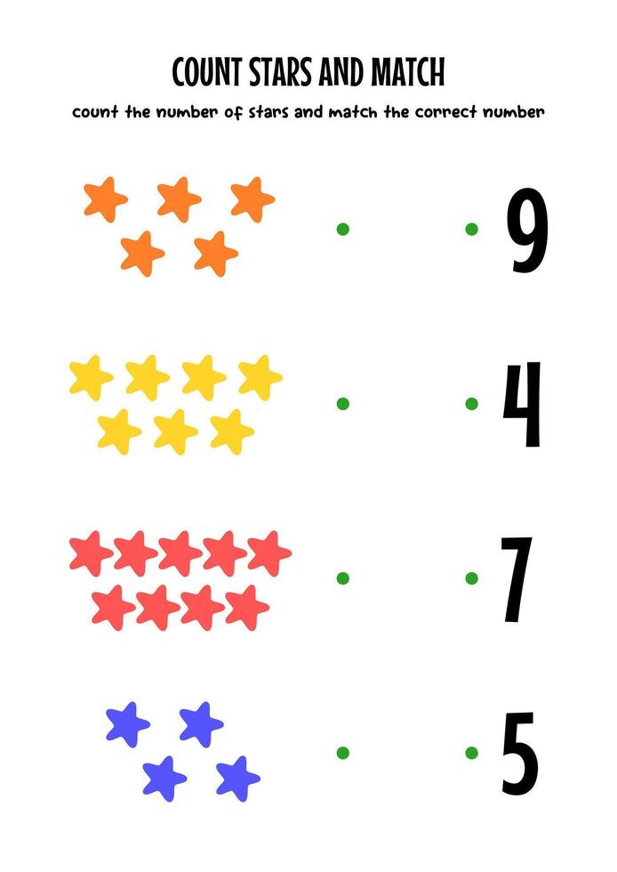 worksheet for kids, count the number of stars and match them with the numbers provided vector