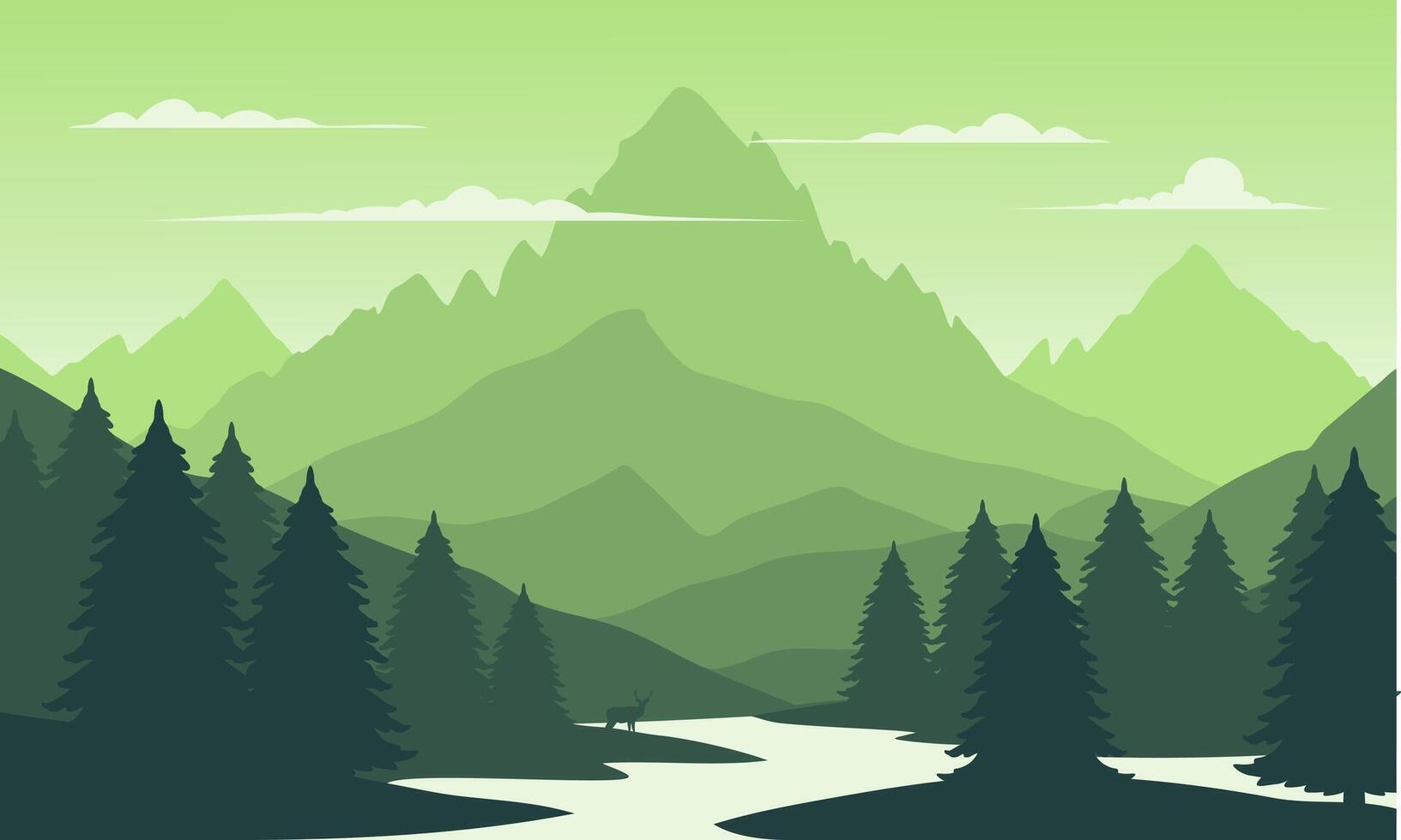 A green landscape with mountains and trees vector
