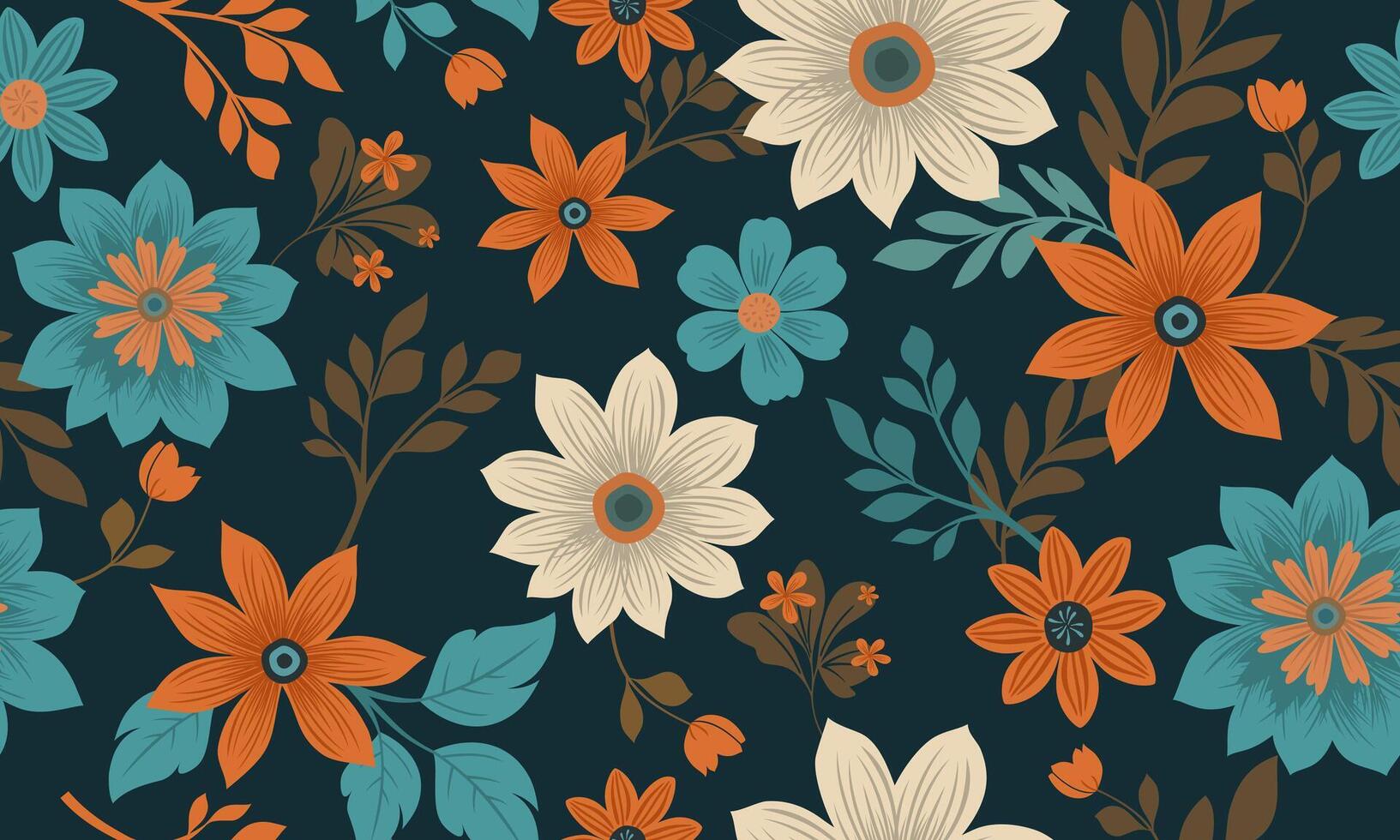 Seamless pattern cute scandinavian floral vector