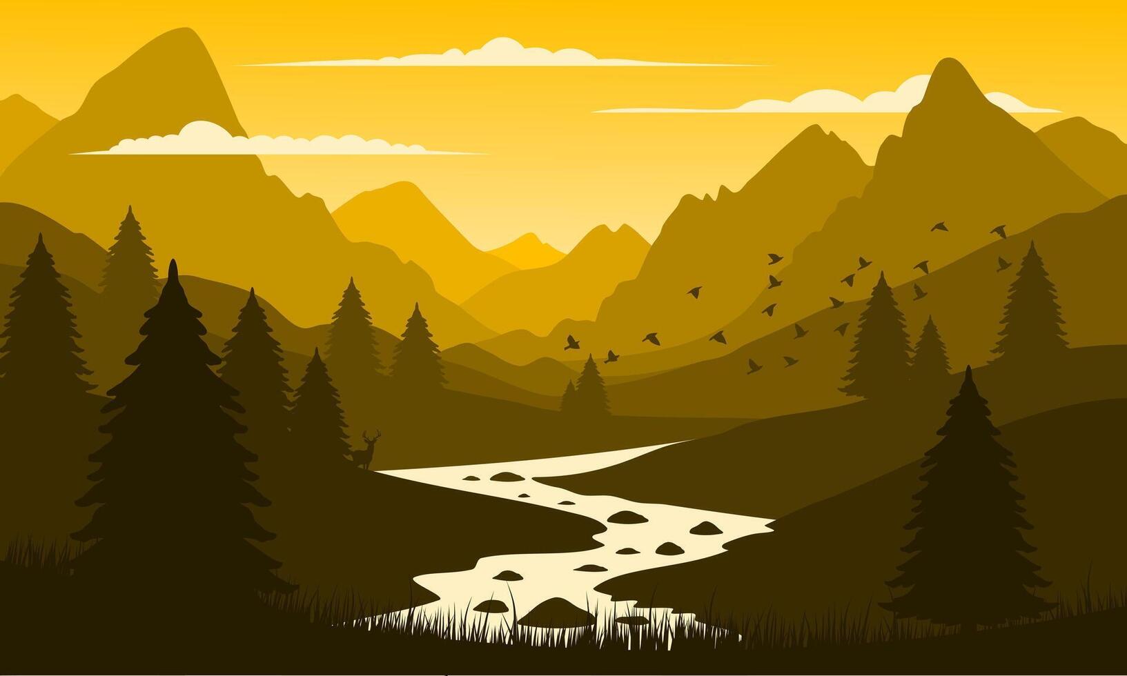 A mountain landscape with a river and trees vector