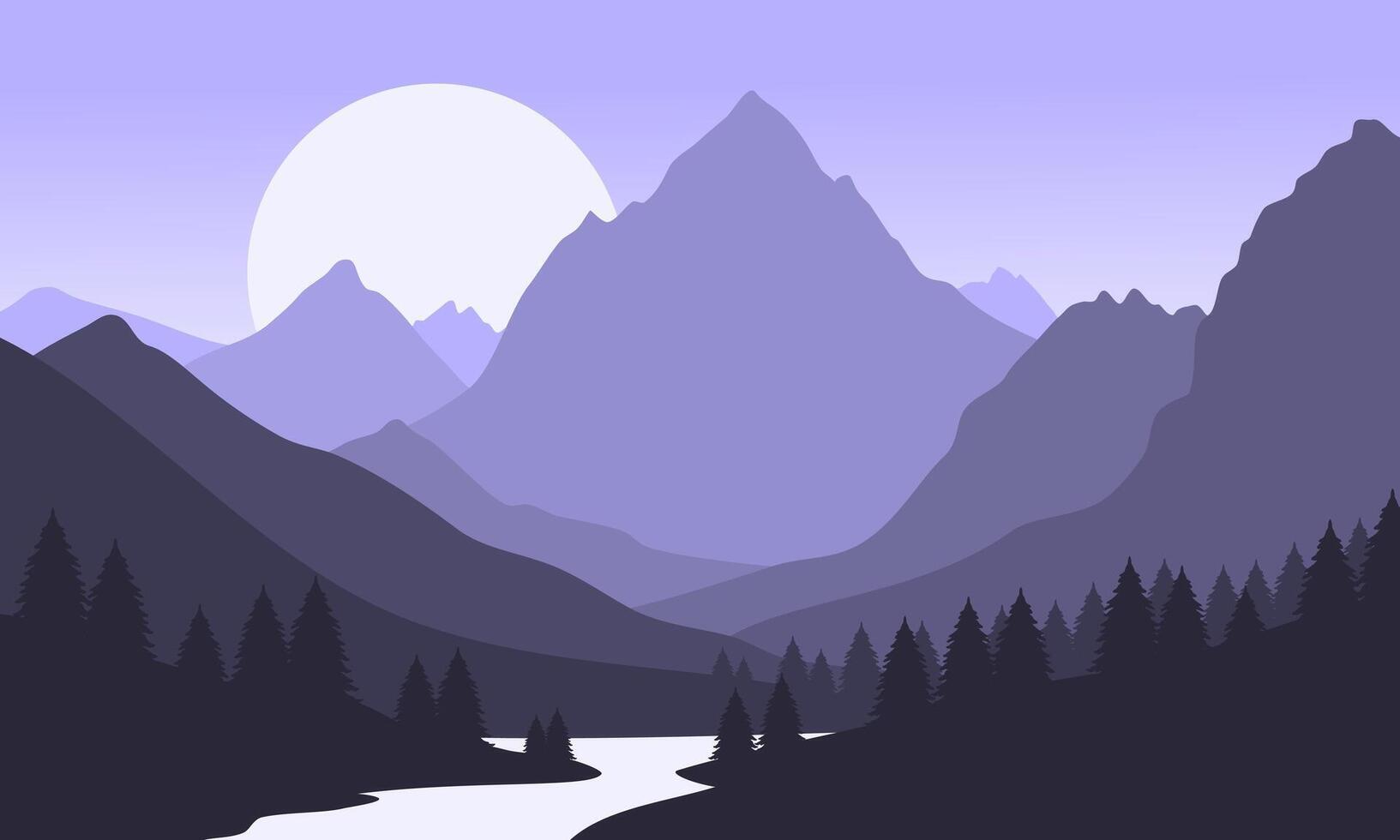 A mountain landscape with a river and trees vector