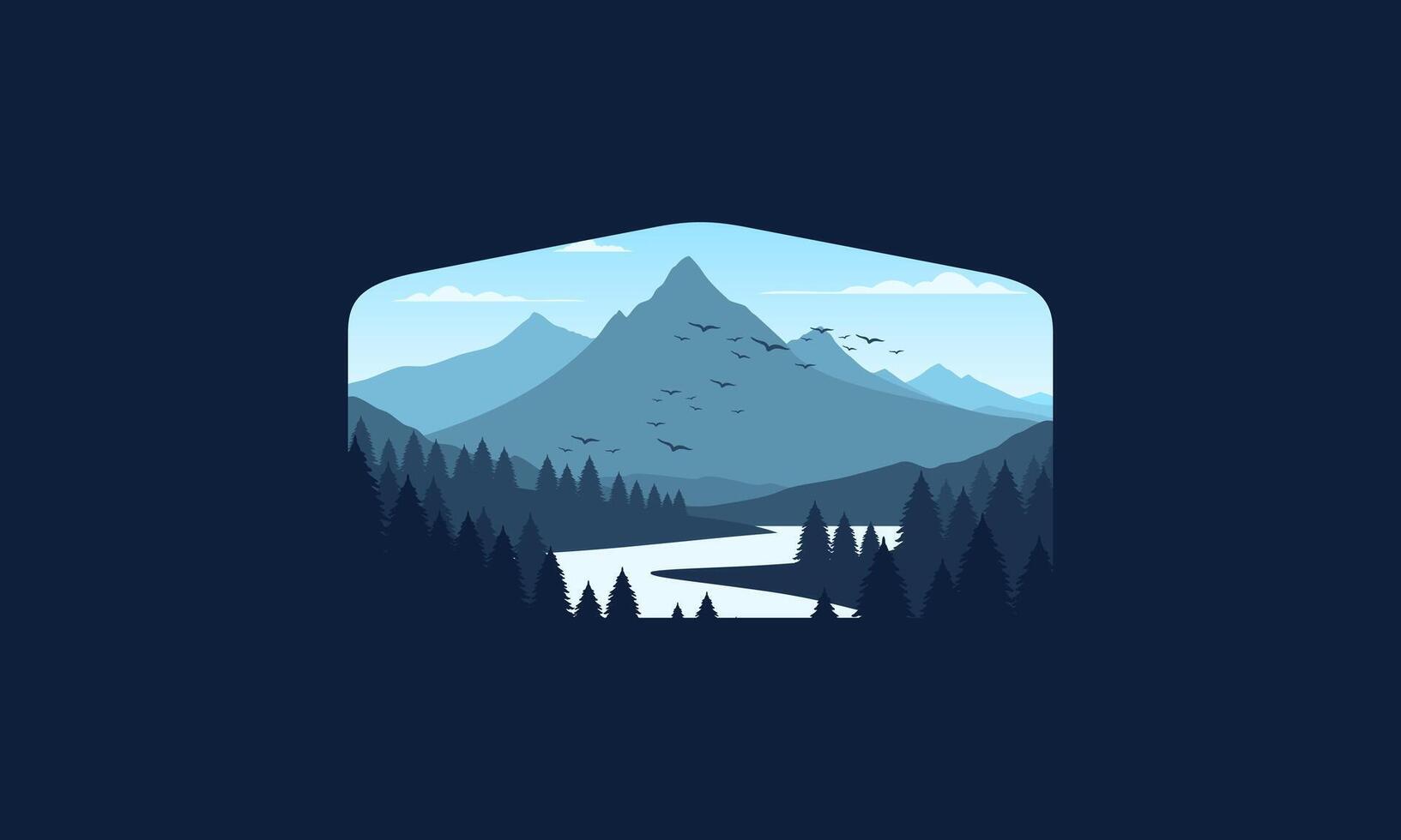 A mountain landscape with birds flying over it vector