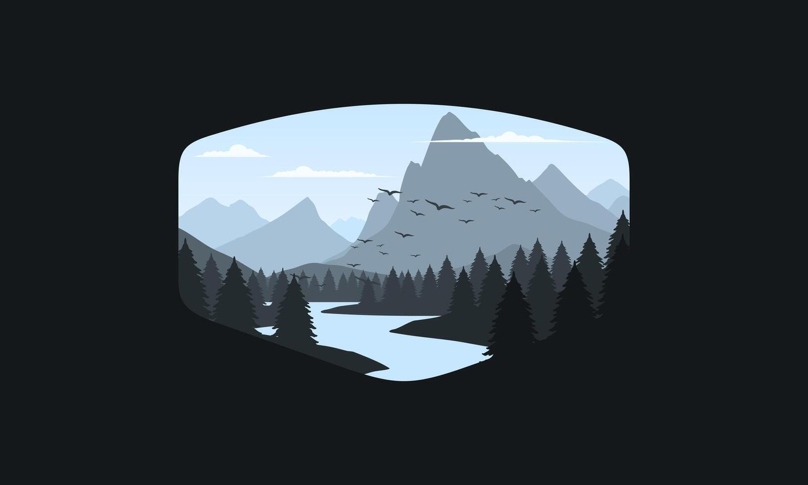 A mountain landscape with a river and birds vector