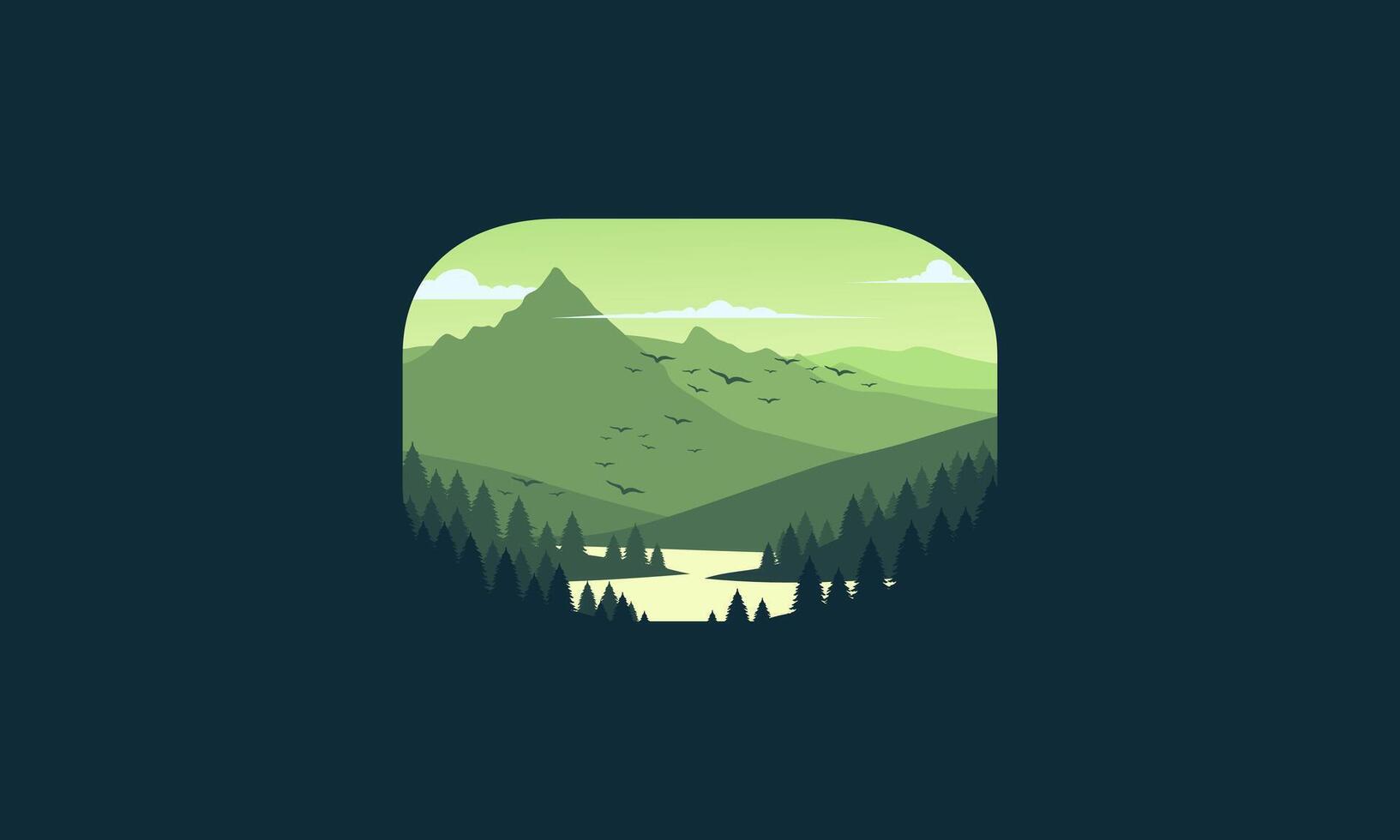 A mountain landscape with birds flying over it vector