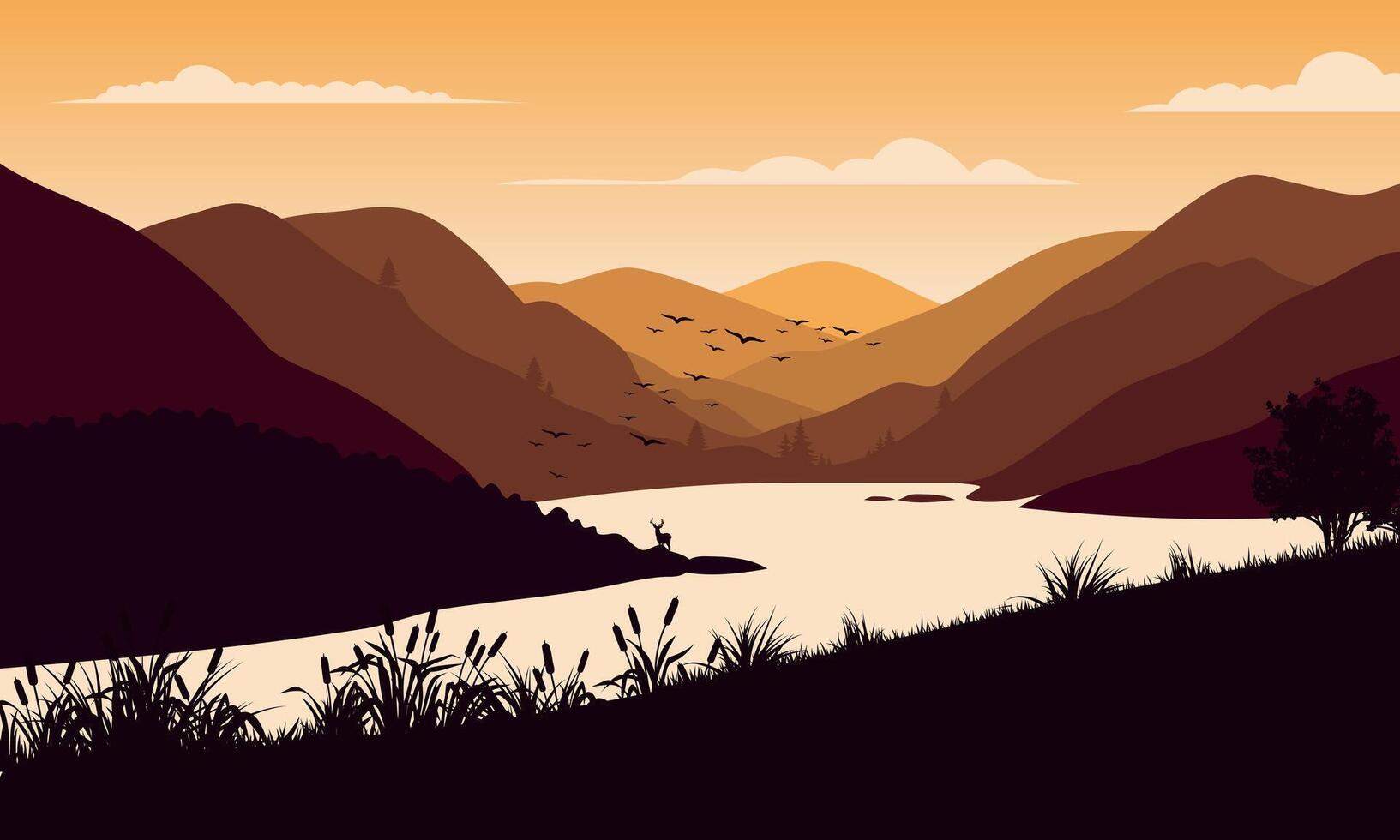 A landscape with mountains and a river vector