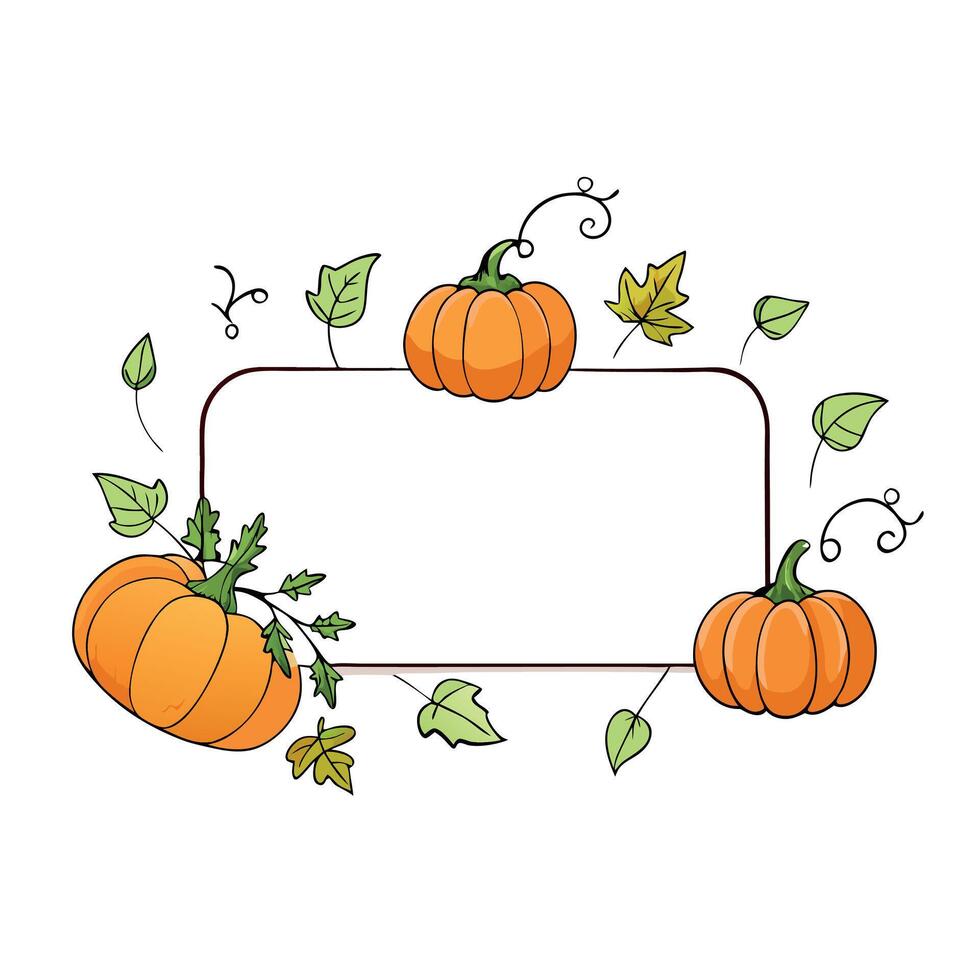 Pumpkins and leaves in a frame with a blank space vector