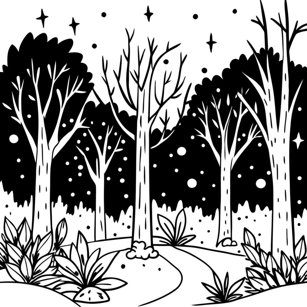 Winter forest coloring pages vector