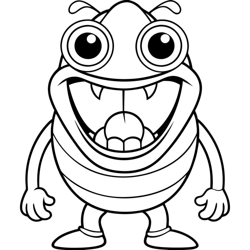 A cartoon bug with big eyes and a smile coloring page vector