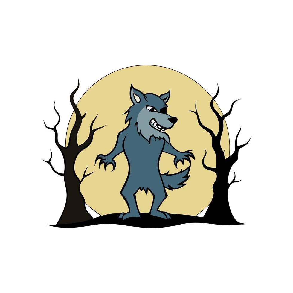 Werewolf howling at the moon in a forest with twisted trees vector