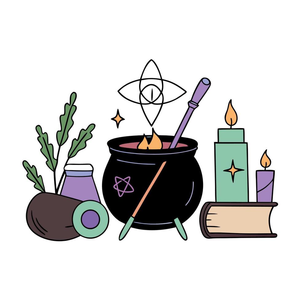 Witchcraft and magic items illustration vector