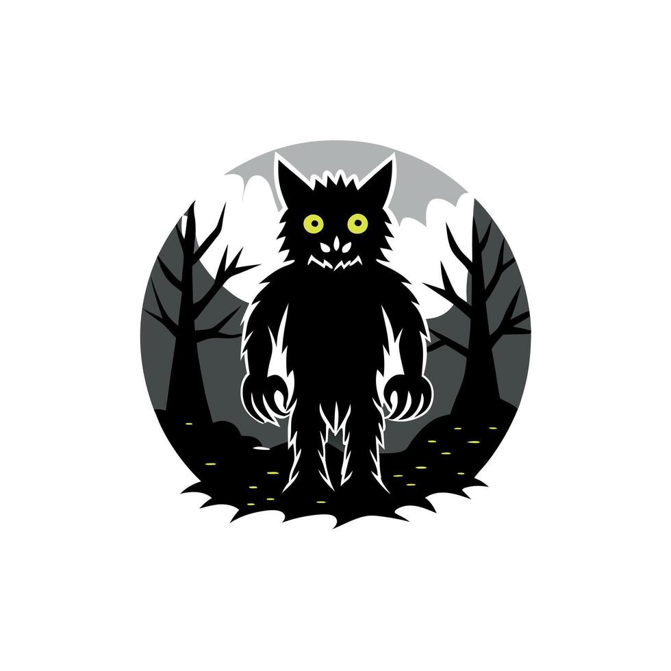 Werewolf silhouette fear horror in the forest ghoul ancient horror fairy tale beast wolf predator in the fog of the night forest vector
