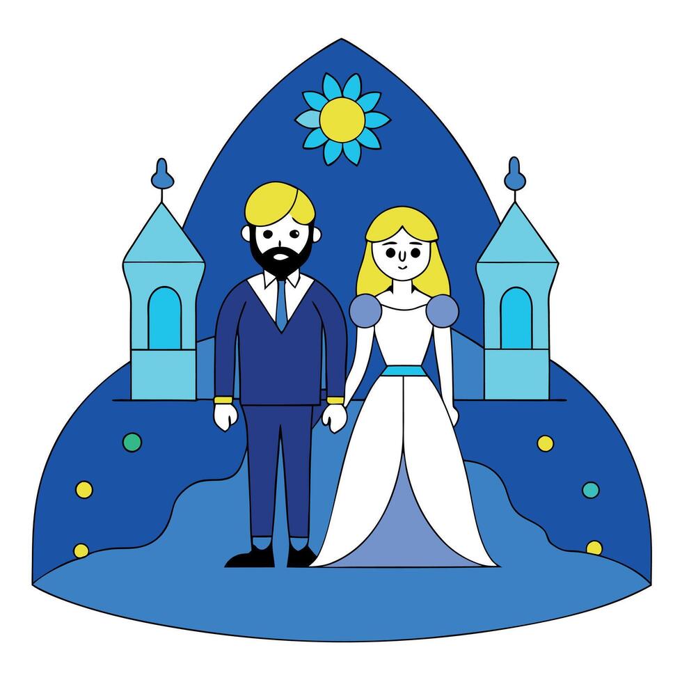 Wedding couple in a blue fantasy world digital art vector