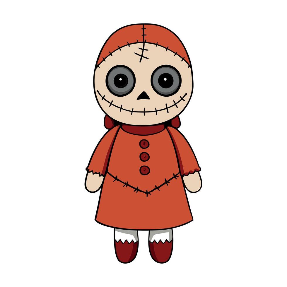 Creepy scary halloween doll with scars and big eyes vector