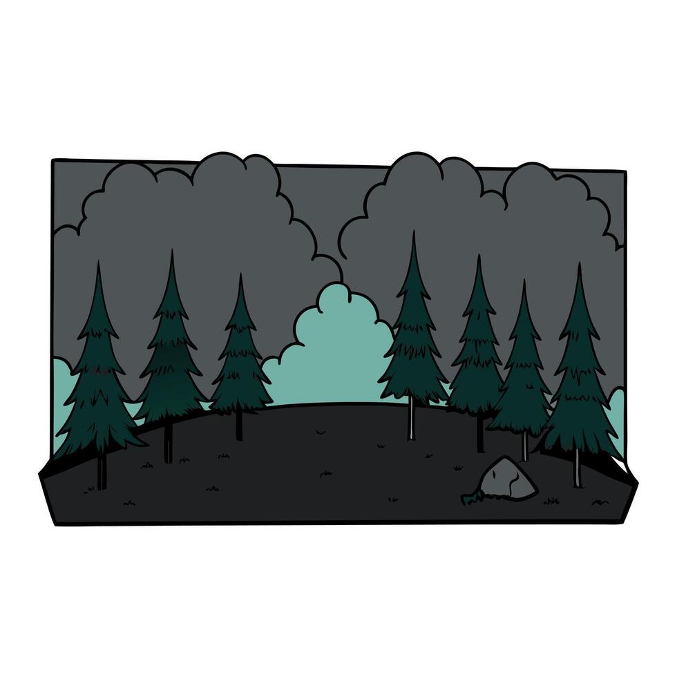 Dark empty black wall and the forest in the mist vector