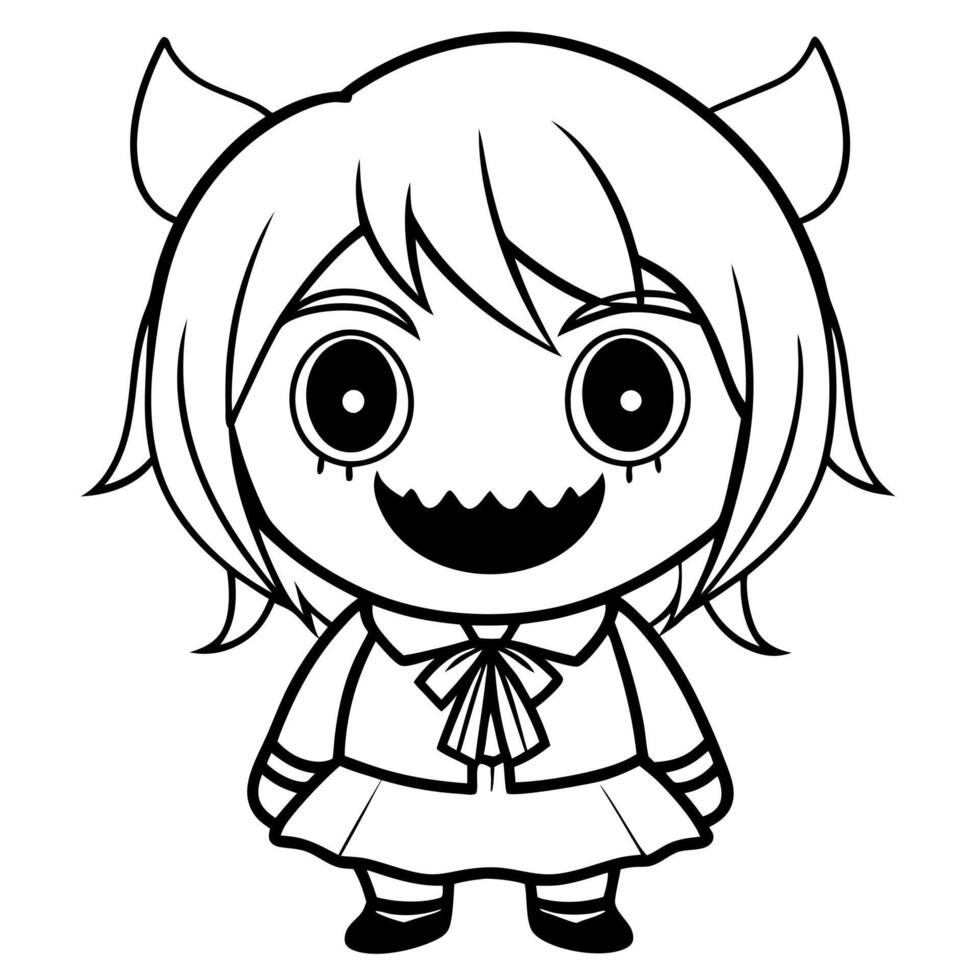 Cute and creepy kawaii chibi game character. Scary horror girl image vector