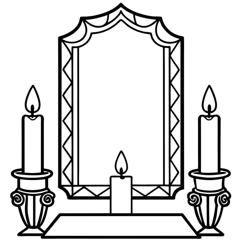 Dark gothic vertical frame mockup on the table with candles vector