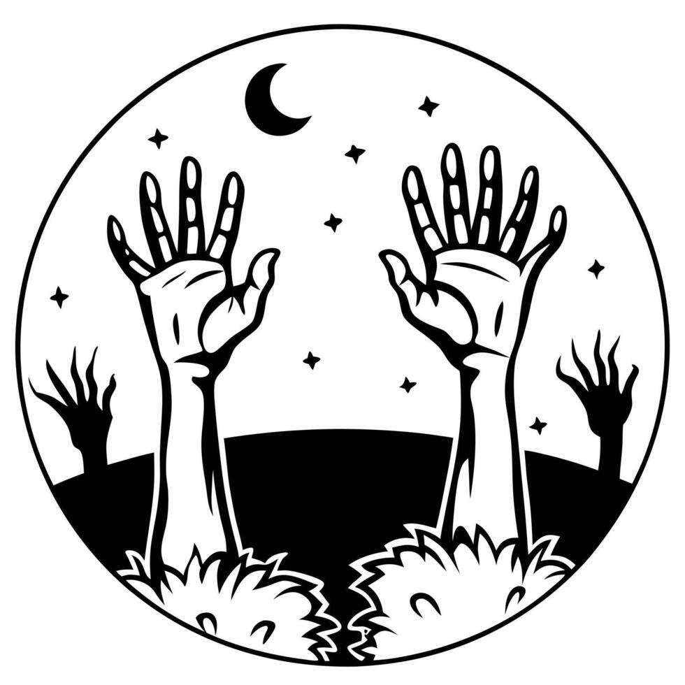 Zombie hands rising in dark halloween night vector