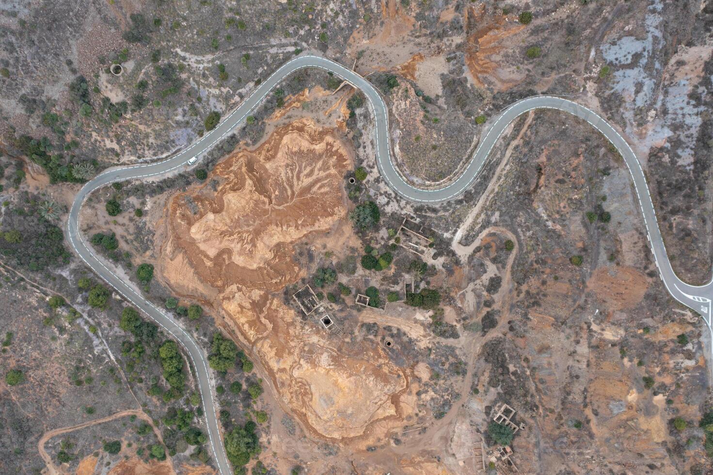 Aerial view of a nice S-shaped road. photo