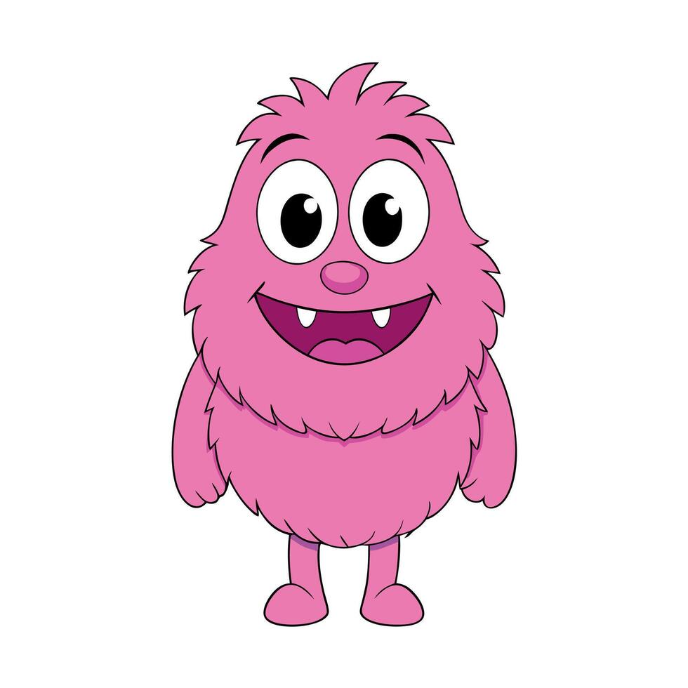 Cute pink furry monster 3D cartoon character vector