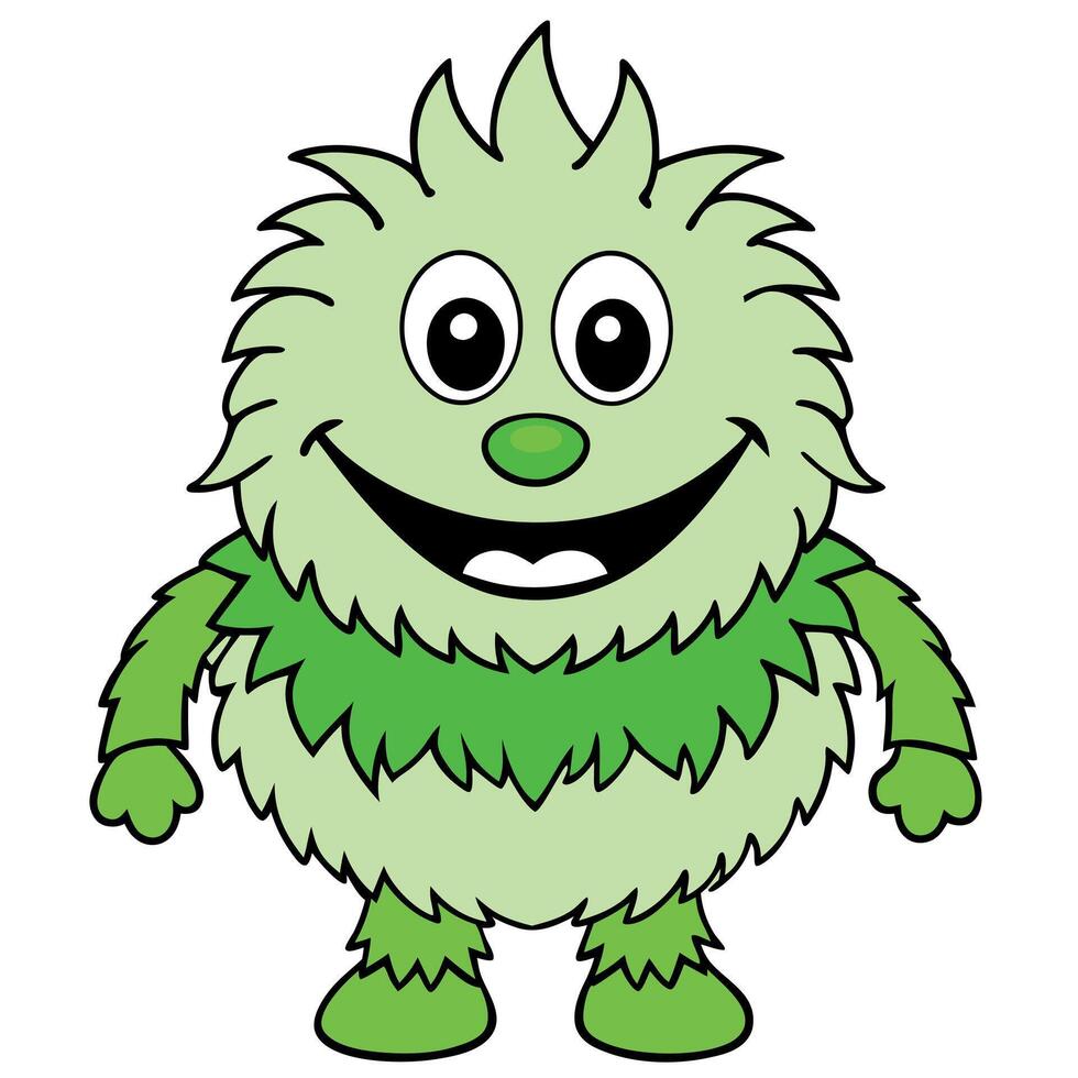 Cute green furry monster 3D cartoon character vector