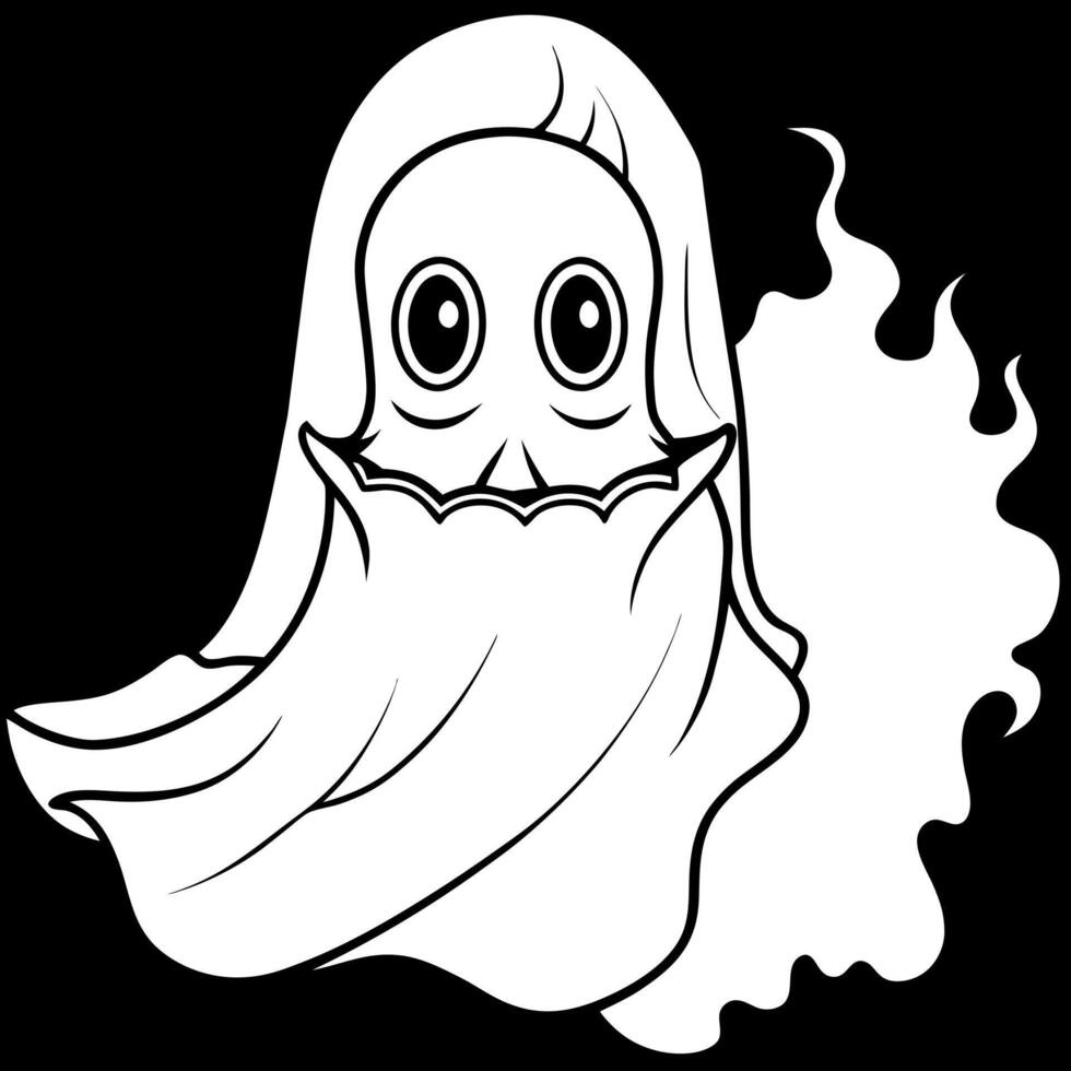 Closeup of a scary white ghost with smoke and white sheet on a black background with copy space. . vector