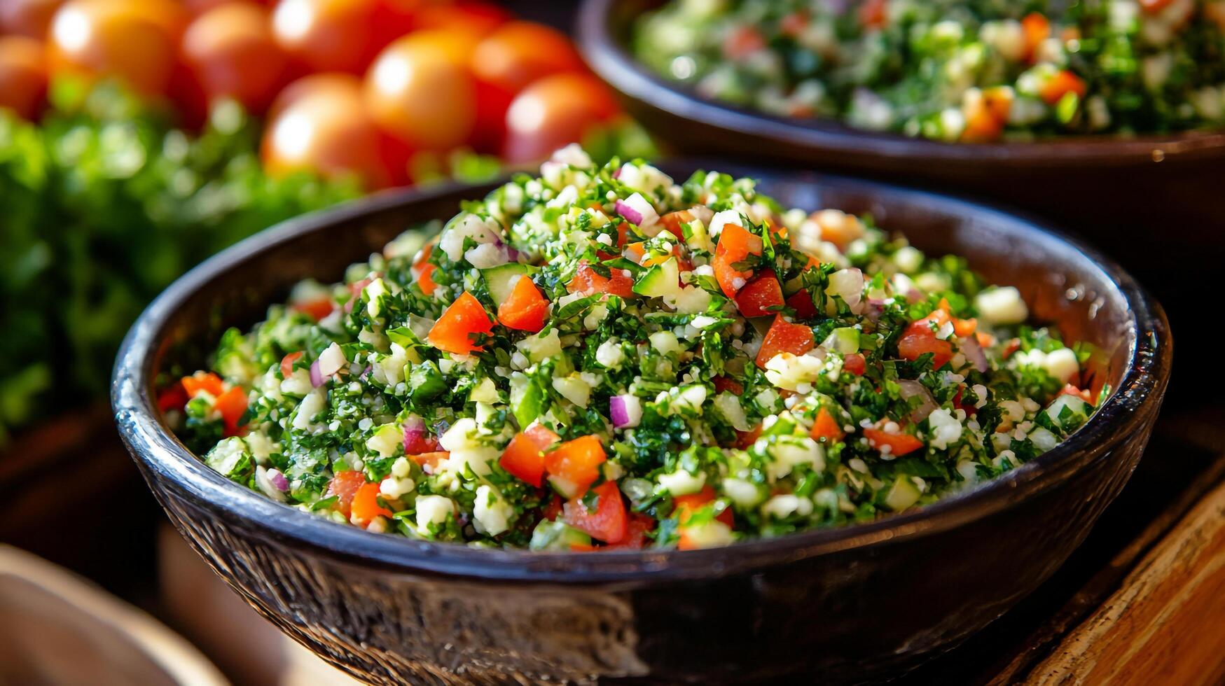 A bowl of salad with tomatoes and vegetables photo