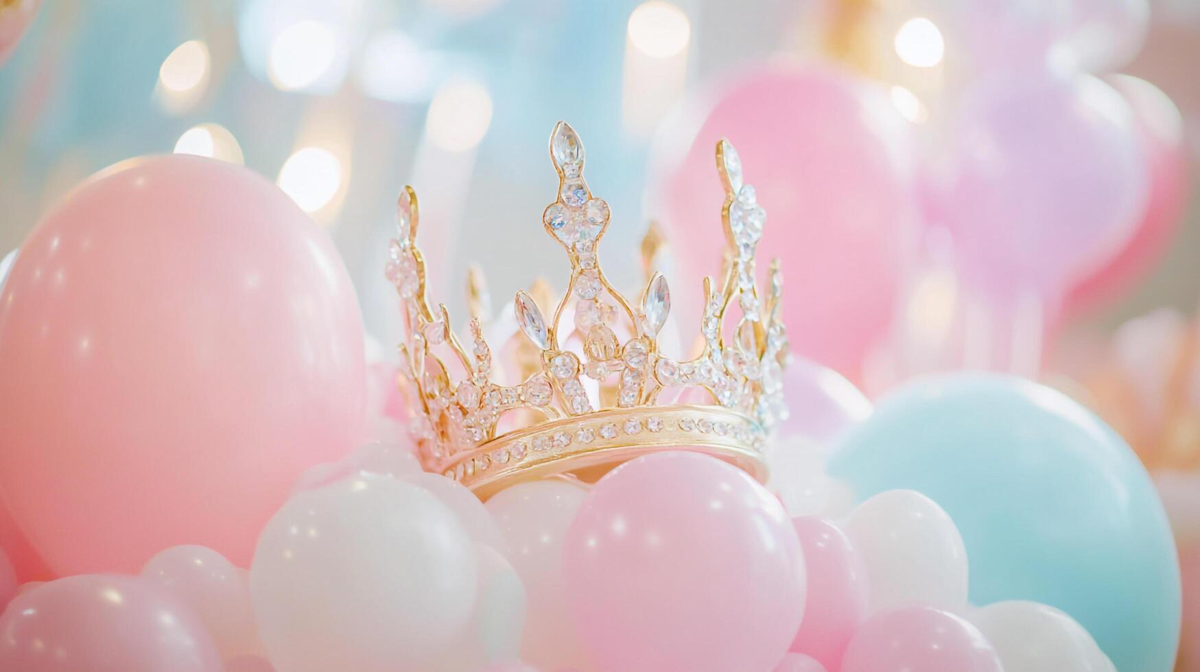 A crown is sitting on top of a bunch of balloons photo