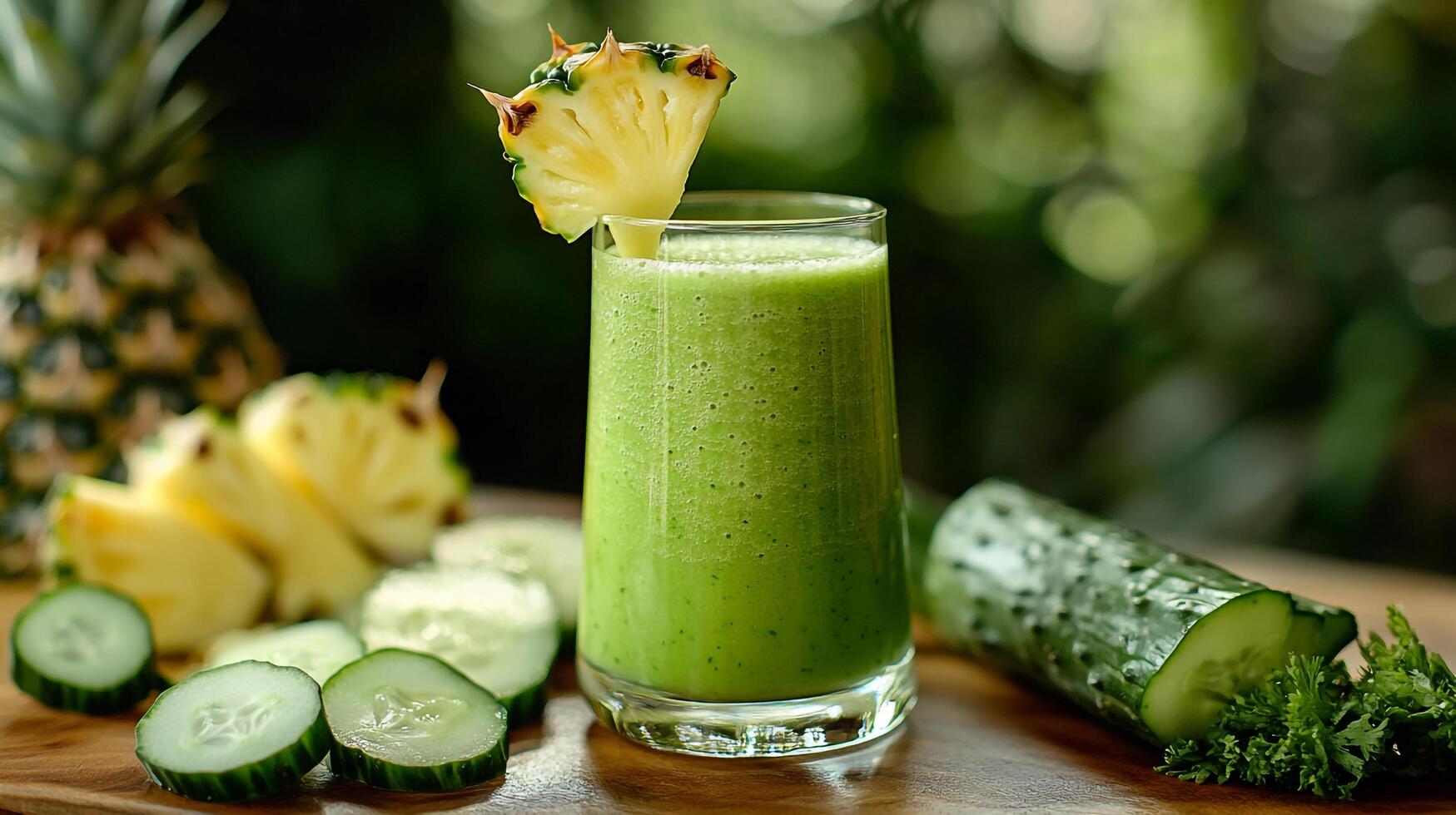 A green smoothie with pineapple and cucumber photo