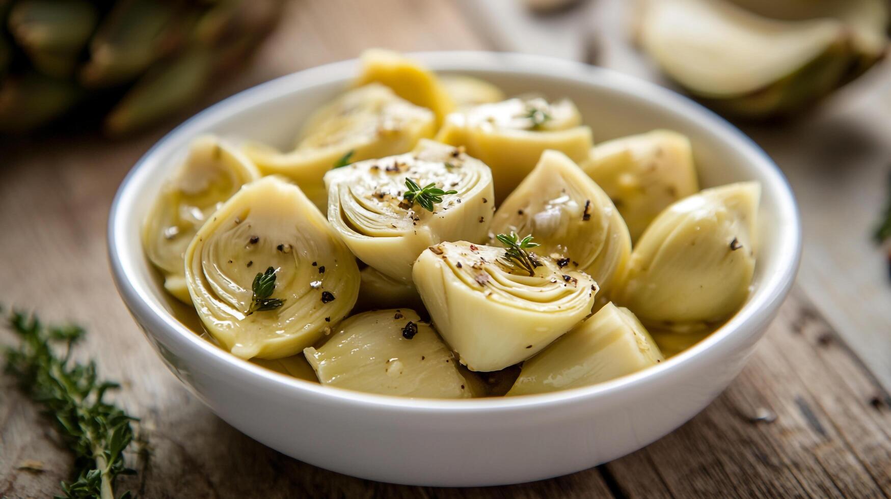 A bowl of artichokes with herbs and spices photo