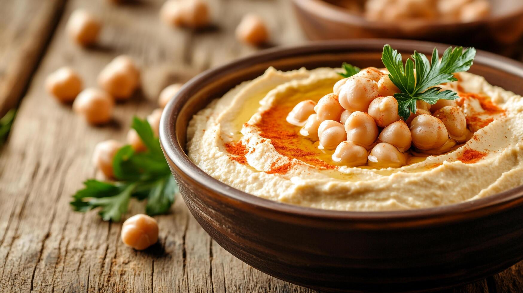 Hummus with chickpeas and parsley photo