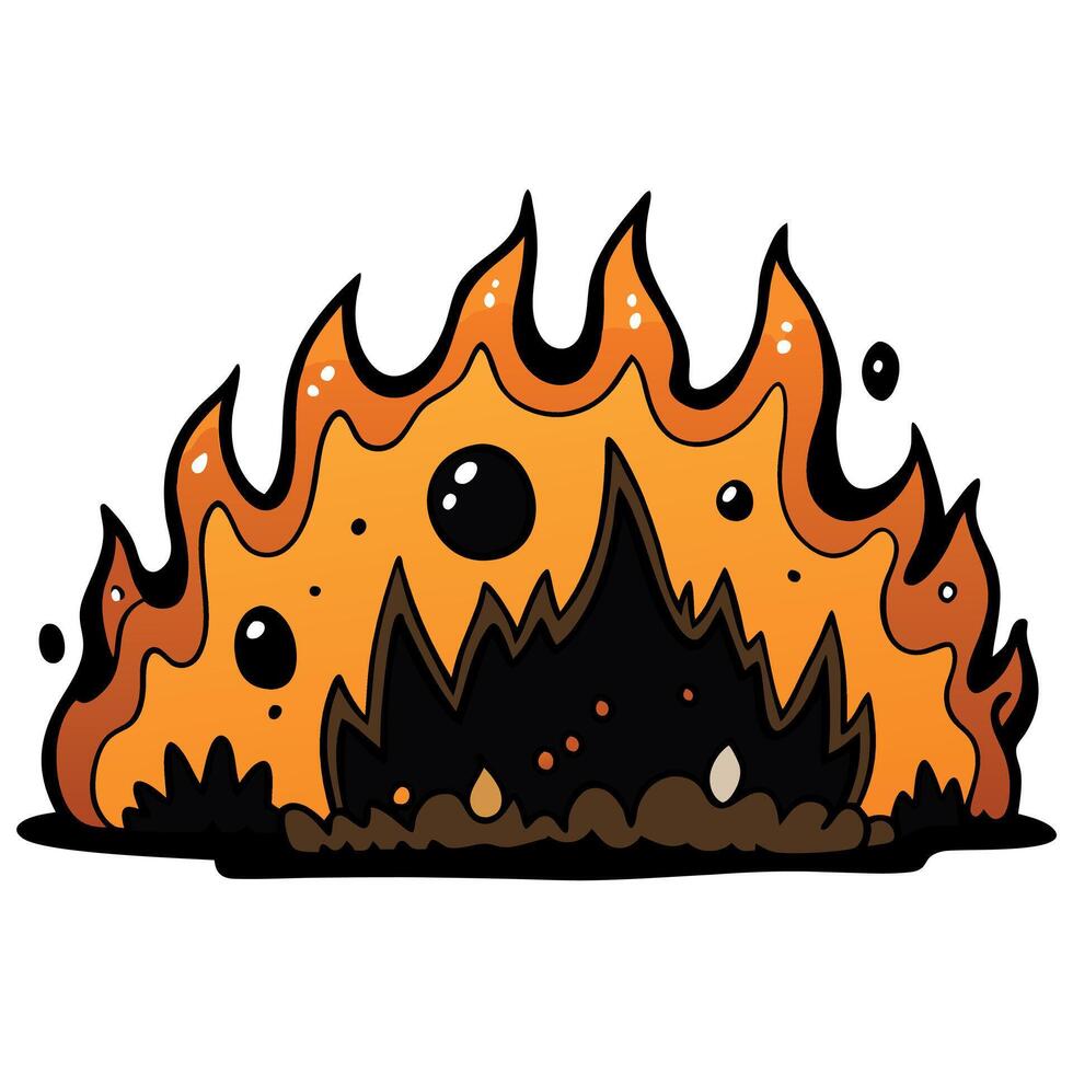 A cartoon fire with black and orange flames vector