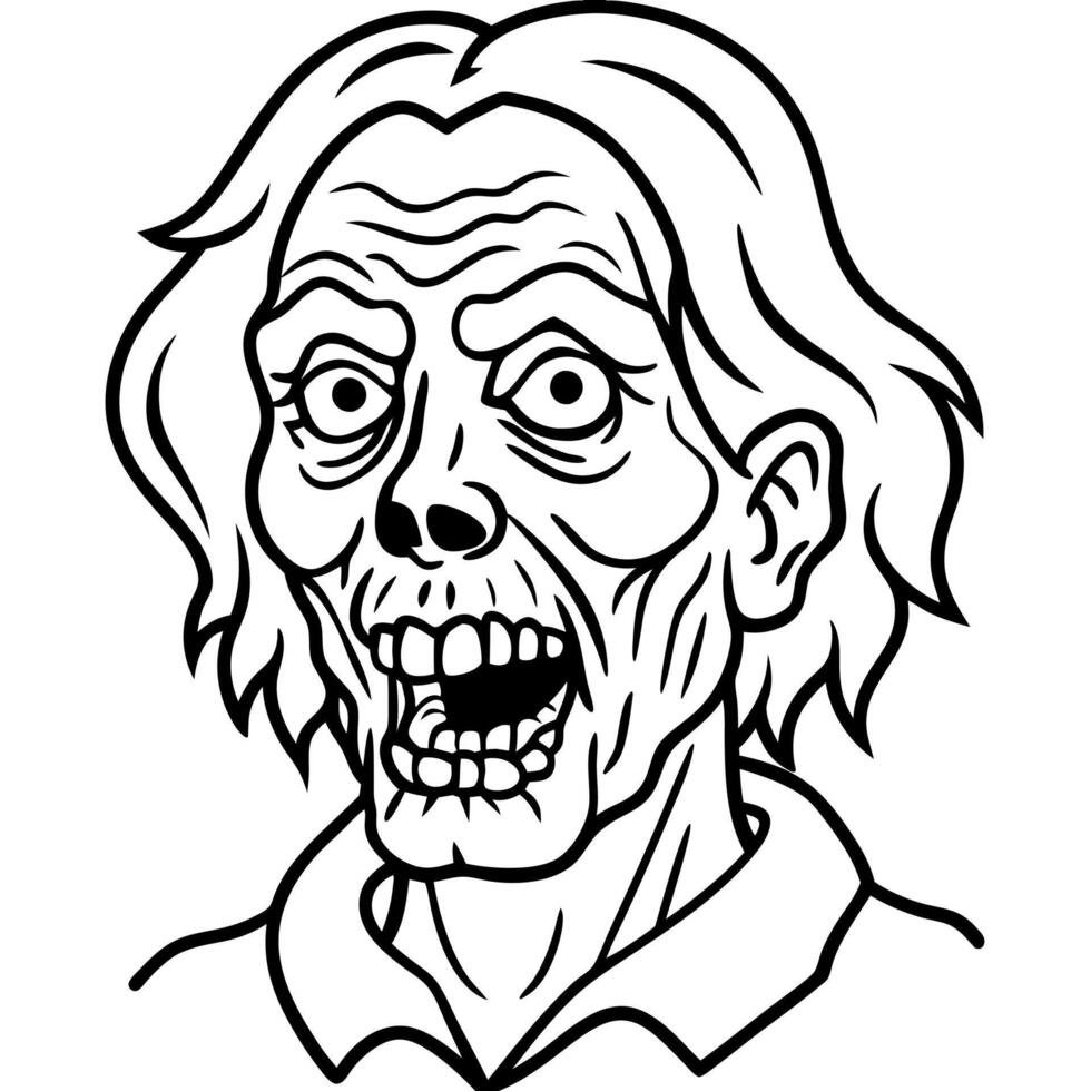 Zombie head or face ink sketch. Walking dead hand drawing illustration. vector