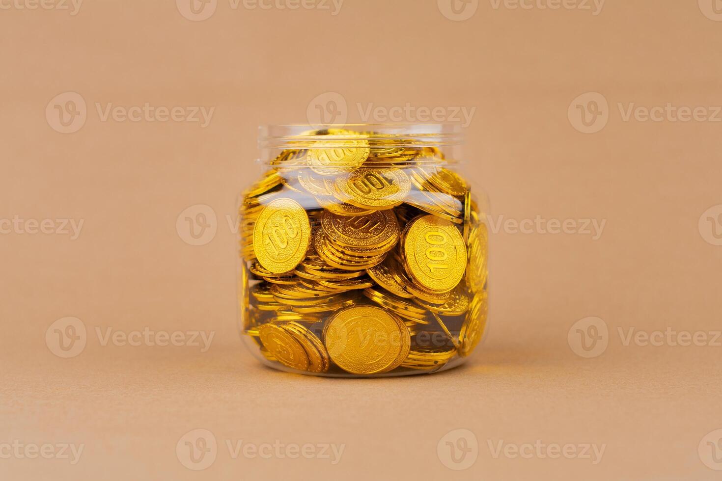 Save gold coins in glass bottles, high-value assets, financial security and investment success. photo