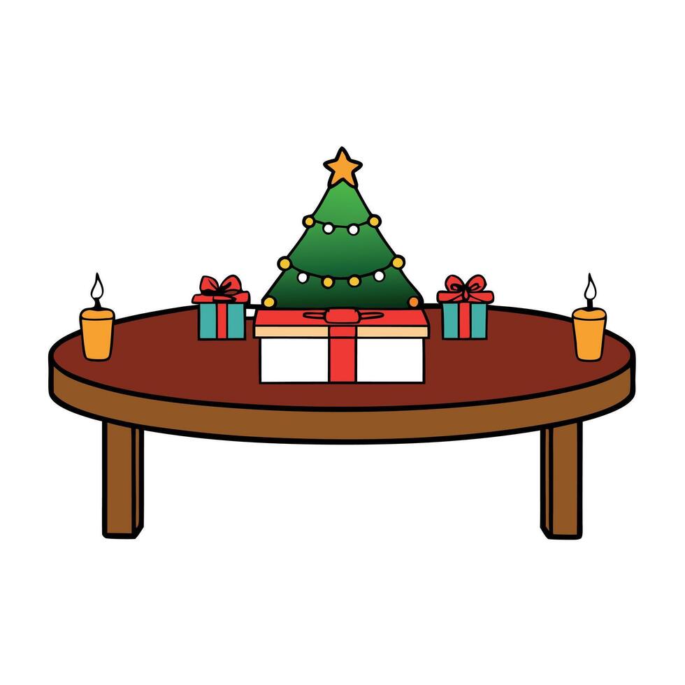 Christmas background with blurred lights and a table made of dark wood. Display mockup for a product. vector